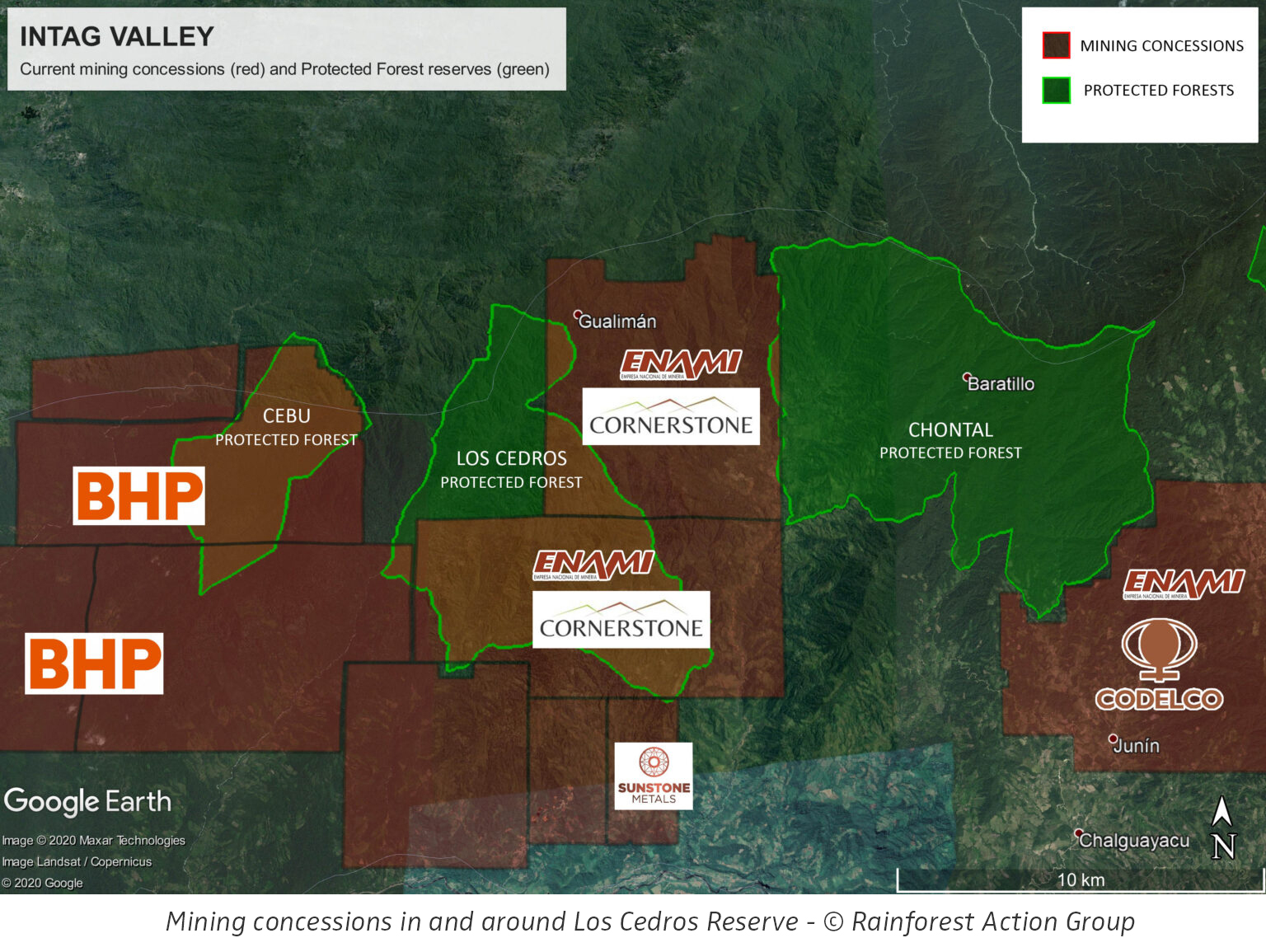 Mining concessions in and around Los Cedros Reserve