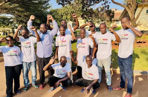 Environmentalist Bob Baribye (3rd from left) with activists, Uganda