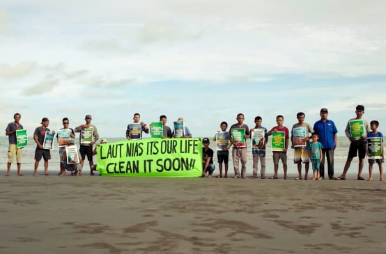 Protest on a beach of Nias Island in Indonesia
