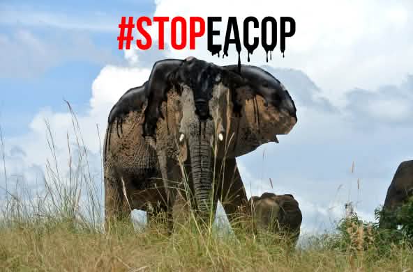 Montage: an elephant coated in crude oil - StopEACOP