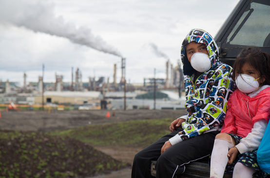 Children with face masks during the 2013 Healing Walk against tar sand mining