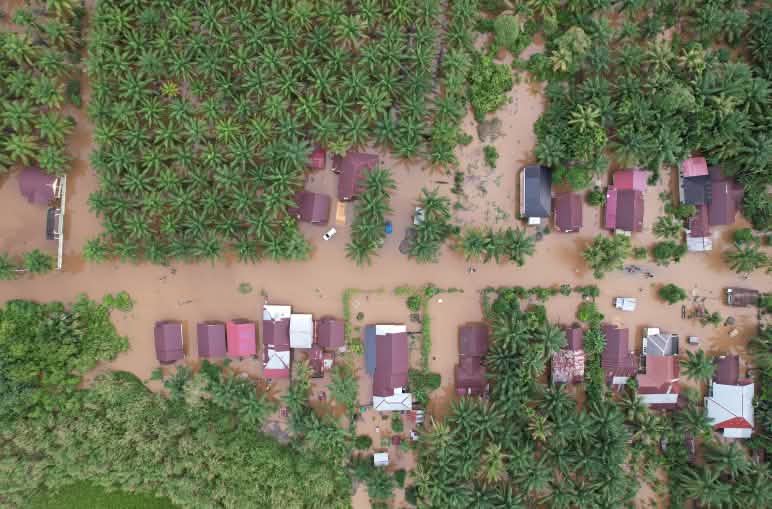 Drone photo taken after Cyclone Senyar in Nagan Rayah, Aceh