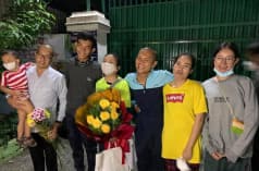 Three men and three women from Mother Nature Cambodia smiling after their release