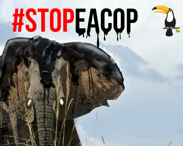 Montage: an elephant coated in crude oil - StopEACOP