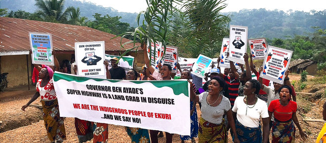Ekuri people protesting the "superhighway" project