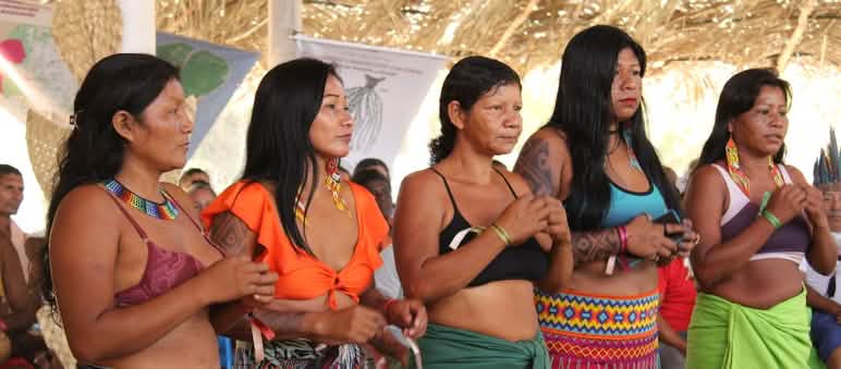Indigenous women taking part in a meeting