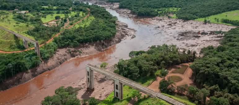 The aftermath of the Brumadinho dam collapse Aerial view of the Brumadinho dam collapse, February 2019
