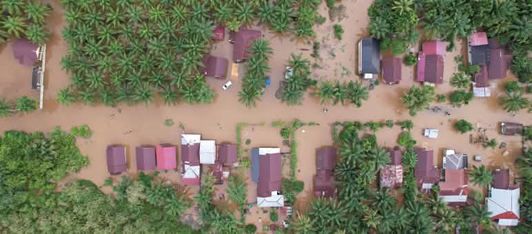 Drone photo taken after Cyclone Senyar in Nagan Rayah, Aceh