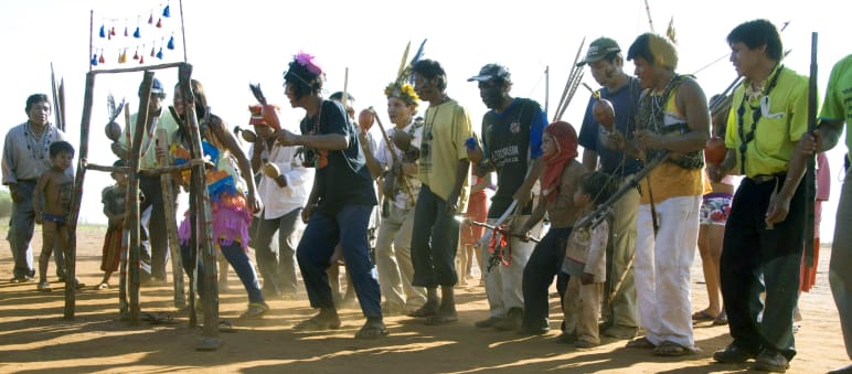 Guaraní performing a traditional dance, Brazil. © Fiona Watson/Survival
