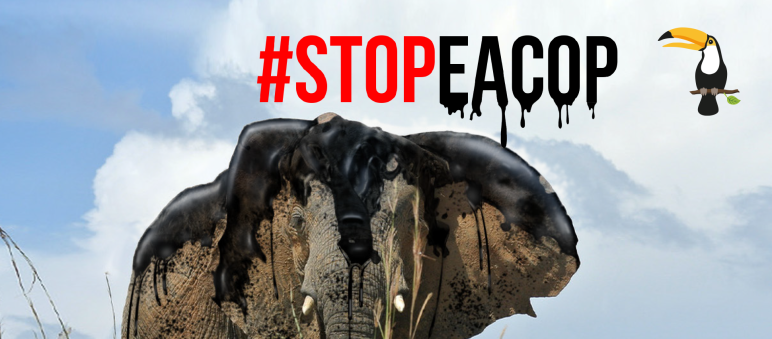 Montage: an elephant coated in crude oil - StopEACOP