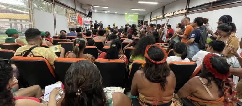 View from the audience of the symbolic People's Court session in the background