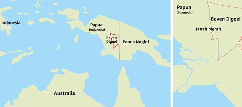 Map of Papua showing Boven Digoel