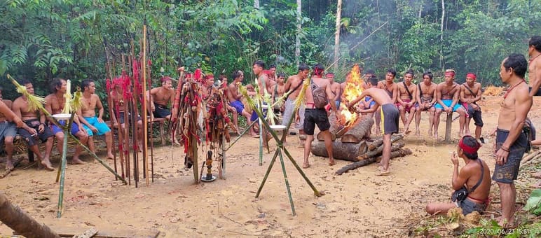 Kinipan people blocking the road for loggers and bulldozers