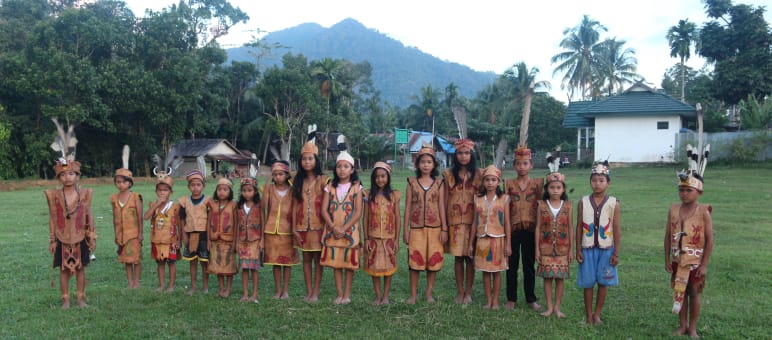 Dayak children in traditional clothing