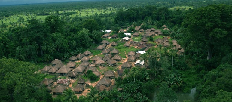 Sierra Leone is one of the poorest countries on the planet. Aerial photo of a village in Sierra Leone