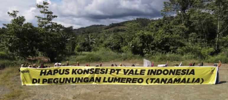 Banner: “Withdraw PT Vale Indonesia's concession in the Lumereo Mountains (Tanamalia)”