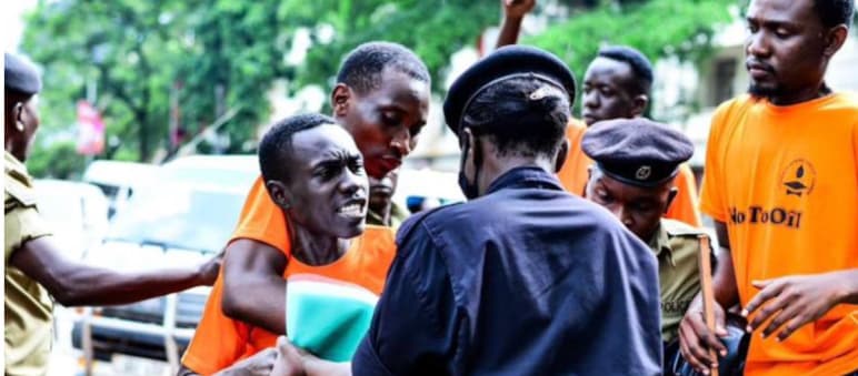 Police use force when breaking up the peaceful protest Arrest of students in Kampala on November 24, 2023