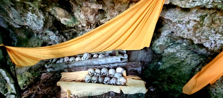 Ancestral skulls in cave