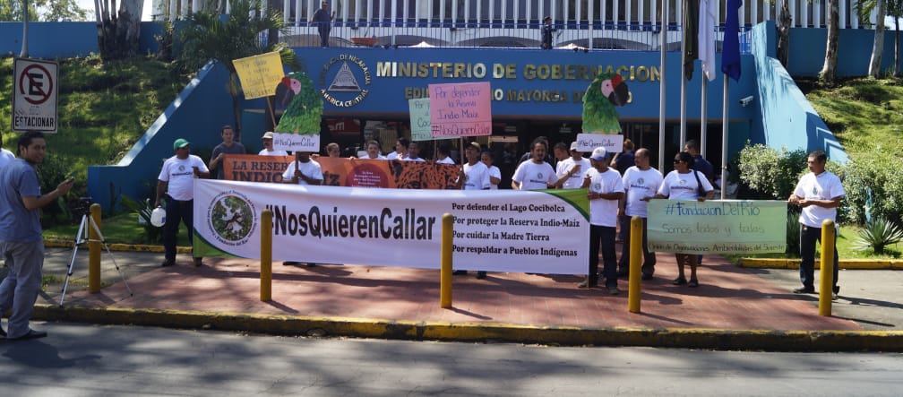 Grupo Cocibolca protesting in front of a government building, Nicaragua