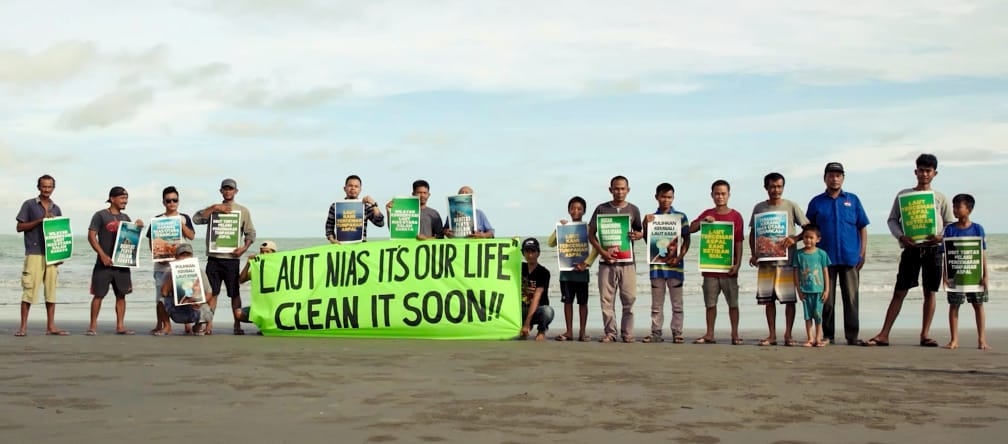 Protest on a beach of Nias Island in Indonesia