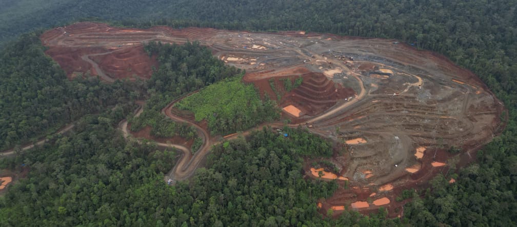 Nickel mine in the middle of a destroyed rainforest area