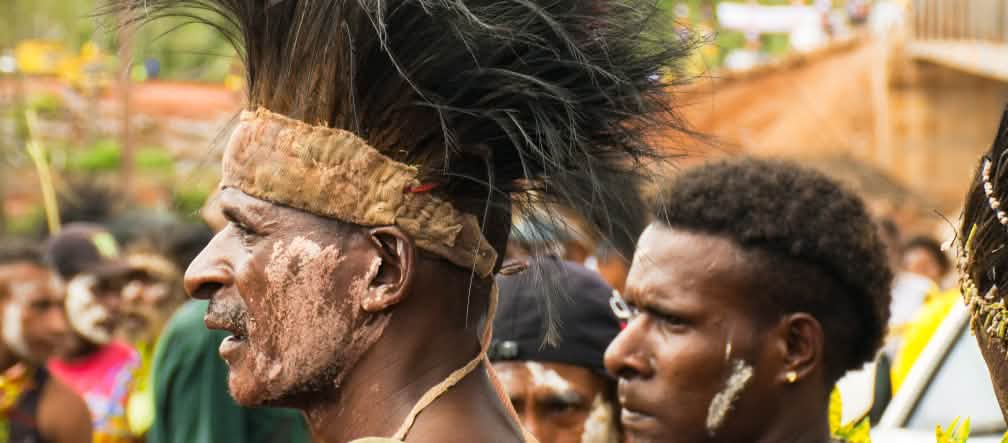 Men of the Mahuze indigenous people in Papua Two men of the Mahuze indigenous people in Papua