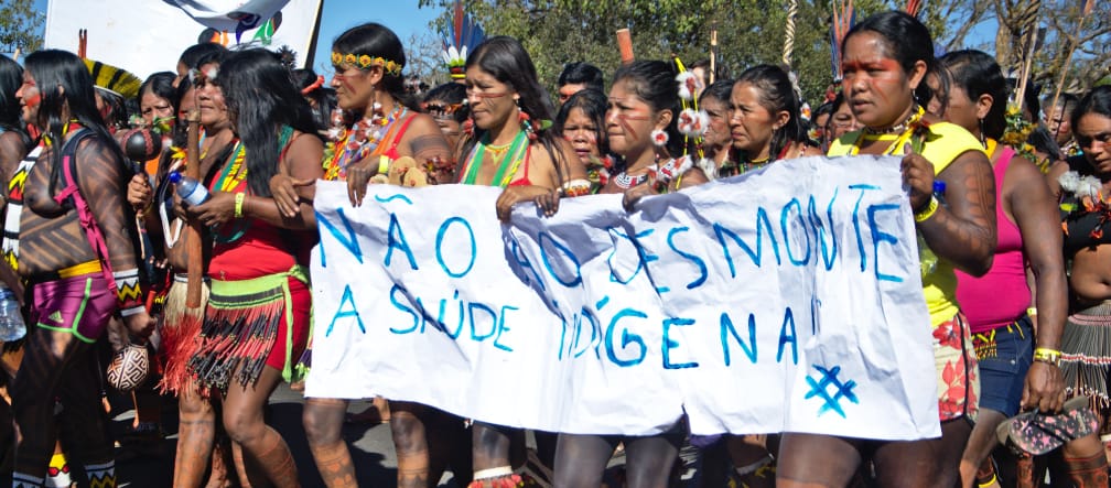 Indigenous women in Brazil protesting the clearing of their ancestral forest Protesting indigenous women in Brazil