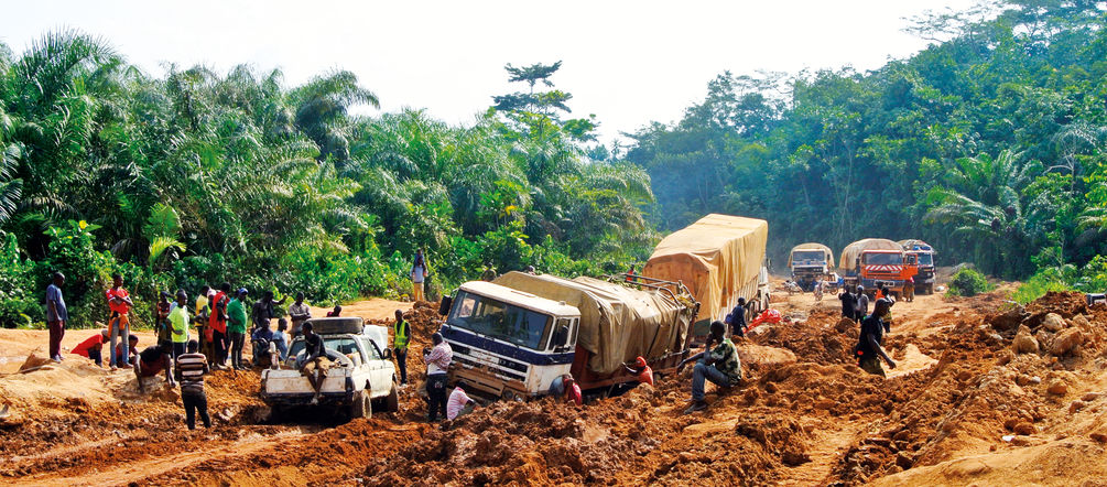 Trucks stuck in mud, Liberia