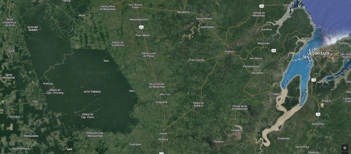 Territory of the Ka'apor: satellite image of the north of the Brazilian state of Maranhão