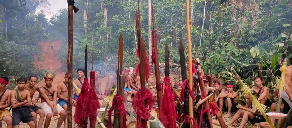 The indigenous Dayak Tomun from Kinipan protesting against the clearing of their forest by the palm oil company SML