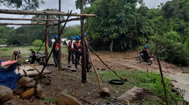 A barricade established to stop the advance of nickel mining after having been dismantled