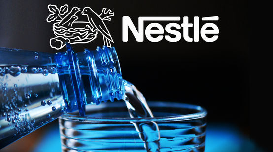 Water bottle close-up with Nestlé logo