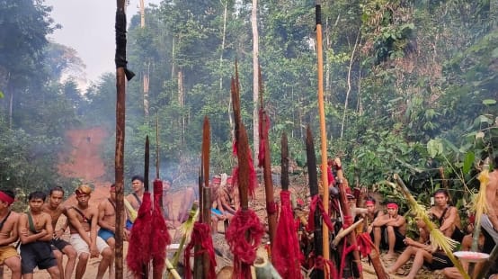 The indigenous Dayak Tomun from Kinipan protesting against the clearing of their forest by the palm oil company SML