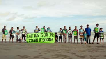 Protest on a beach of Nias Island in Indonesia