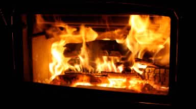 Wood burning in fireplace