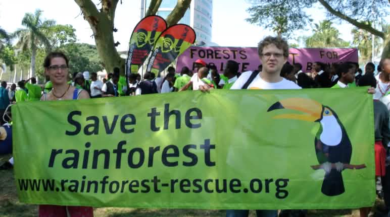 We are dedicated to preserving the rainforest for future generations. Here we are protesting the spread of plantations at the 2015 CSAP conference in Durban.