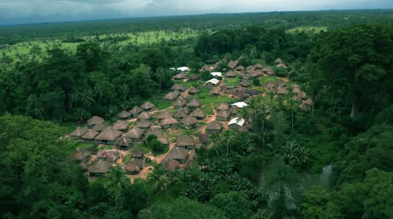 Sierra Leone is one of the poorest countries on the planet. Aerial photo of a village in Sierra Leone