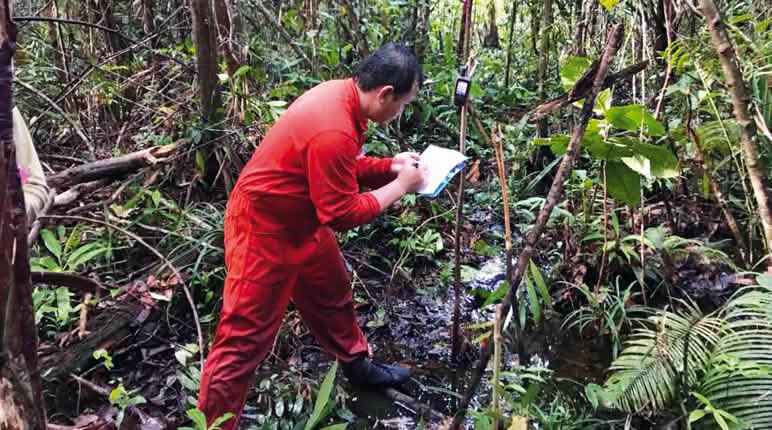 Mapping forests helps indigenous people defend their land Matek surveying a forest