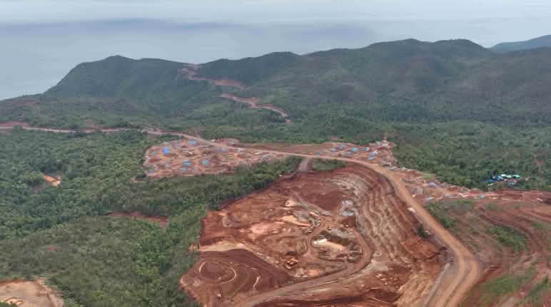 The Raja Ampat Islands are not spared—a nickel mine operated by PT Gag Nikel Drone photo of a nickel mine