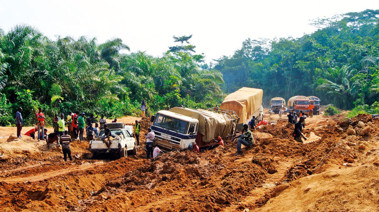 Trucks stuck in mud, Liberia