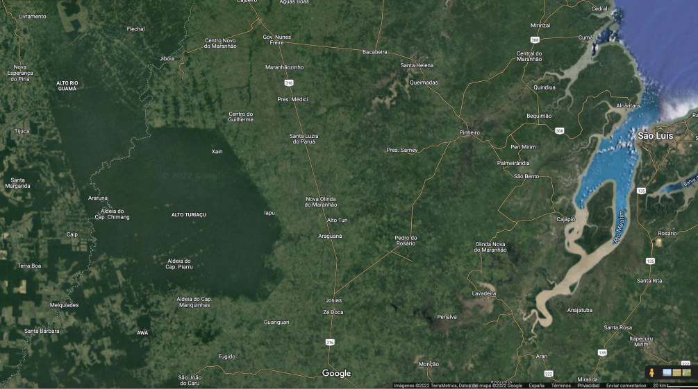 Territory of the Ka'apor: satellite image of the north of the Brazilian state of Maranhão