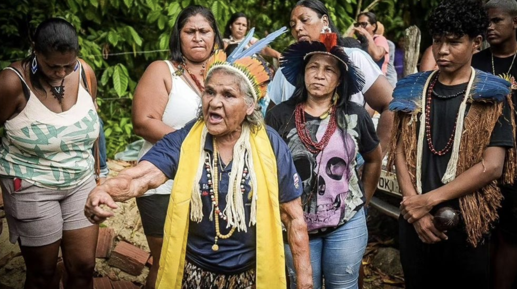 The sister of slain Indigenous leader Maria de Fátima Muniz Pataxó (“Nega”) during the funeral service