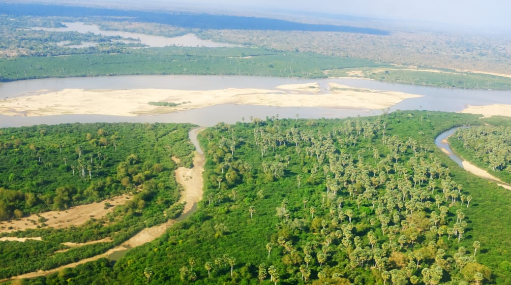 Aerial view of Rufiji River in Tanzania’s Selous Game Reserve