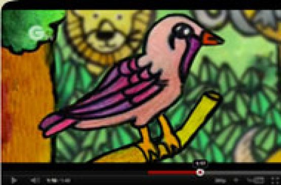 A drawing of a bird in a tree