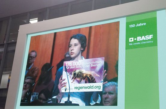 Lea Horak delivering our petition at the 2015 BASF shareholders' meeting