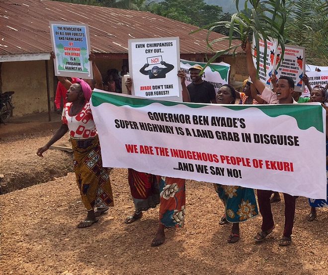 Ekuri people protesting the "superhighway" project