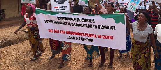 Ekuri people protesting the planned "superhighway" Ekuri people protesting the "superhighway" project