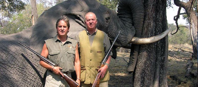 This image will soon be history in Botswana: Spain’s head of state Juan Carlos and his prey Spain’s head of state Juan Carlos in front of his prey, a shot elephant