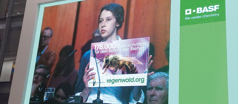 Telling it like it is to BASF’s shareholders Lea Horak delivering our petition at the 2015 BASF shareholders' meeting