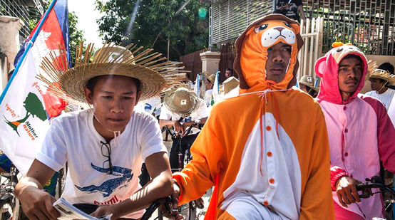 Protesters in animal suits demonstrate for Areng Valley